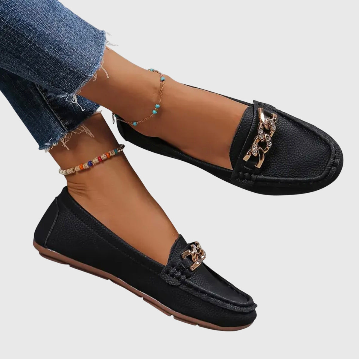 Dames Loafers met Gouden Kettingdetail en Platte Zool