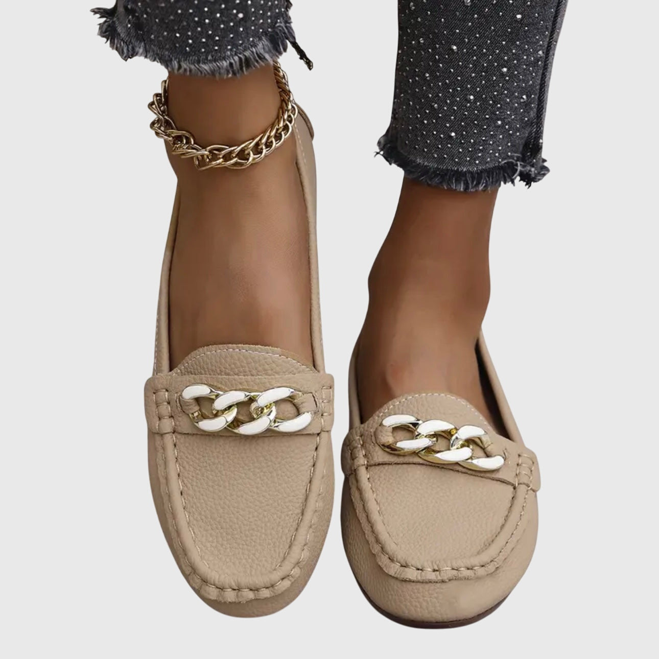 Dames Loafers met Gouden Kettingdetail en Platte Zool
