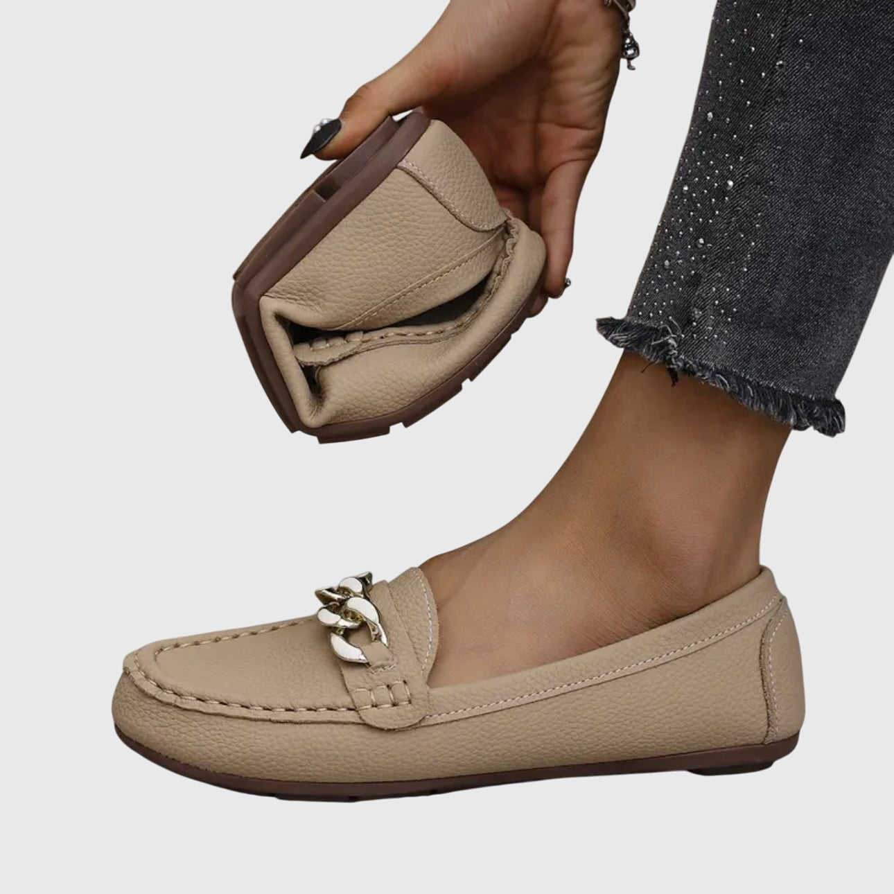Dames Loafers met Gouden Kettingdetail en Platte Zool