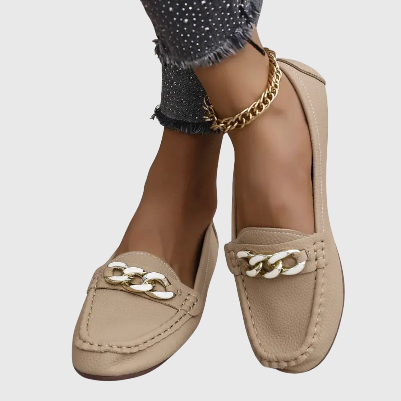 Dames Loafers met Gouden Kettingdetail en Platte Zool