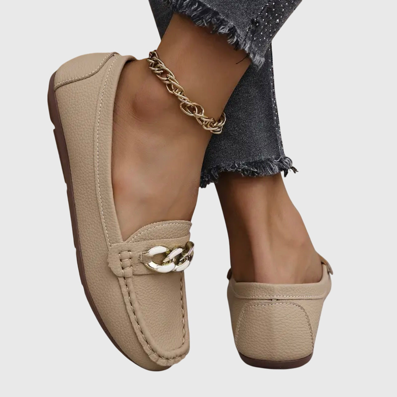 Dames Loafers met Gouden Kettingdetail en Platte Zool