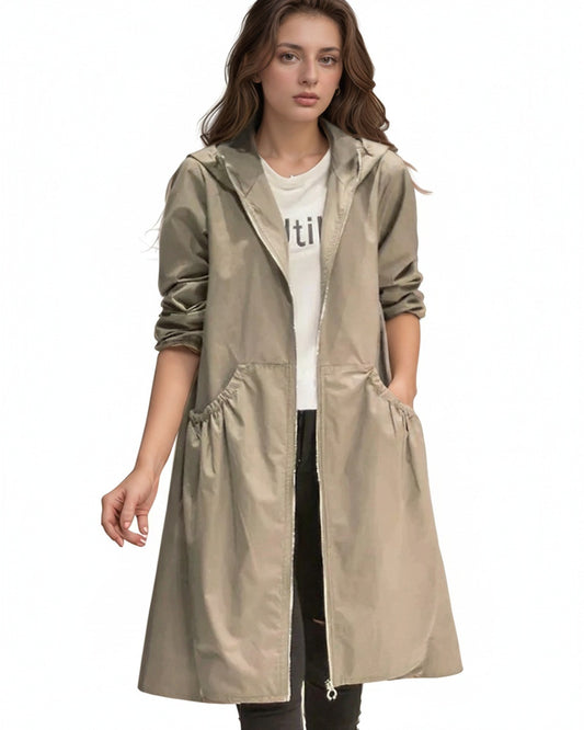 Dames Longline Trench Coat met Capuchon en A-lijn Silhouet