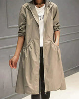 Dames Longline Trench Coat met Capuchon en A-lijn Silhouet