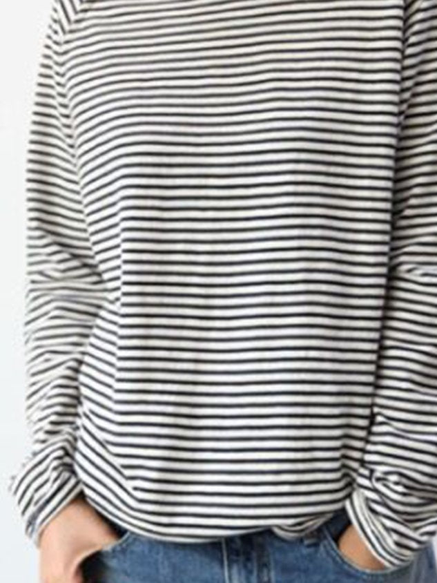Dames Longsleeve Shirt met Ronde Hals en Horizontale Strepen