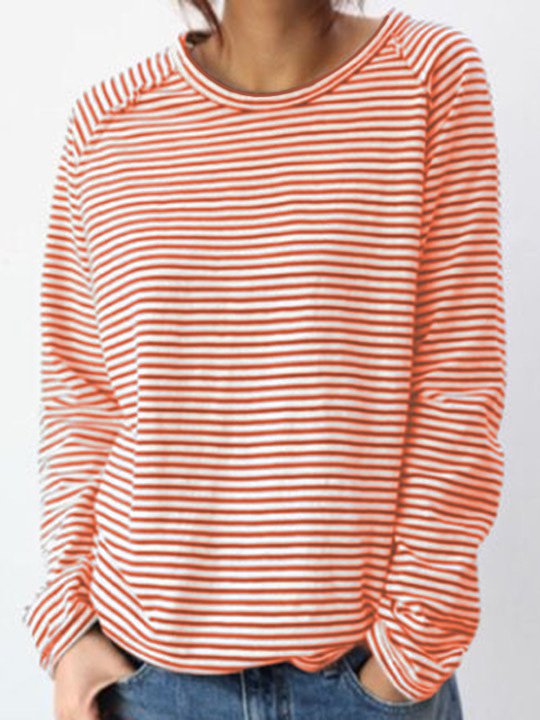 Dames Longsleeve Shirt met Ronde Hals en Horizontale Strepen