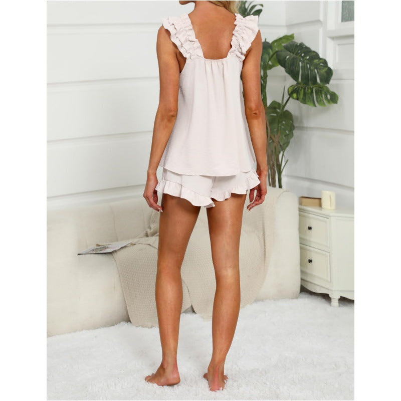Dames Lounge Set met Ruches Mouwloze Top en Shorts