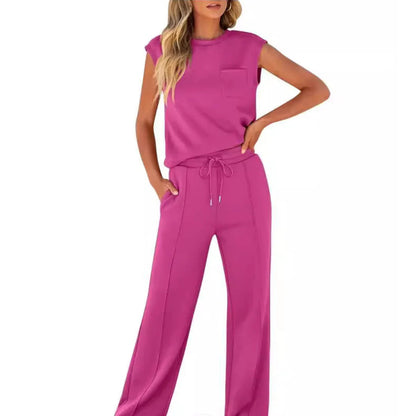 Dames Loungewear Set Mouwloos Top met Ronde Hals en Wijde Broek
