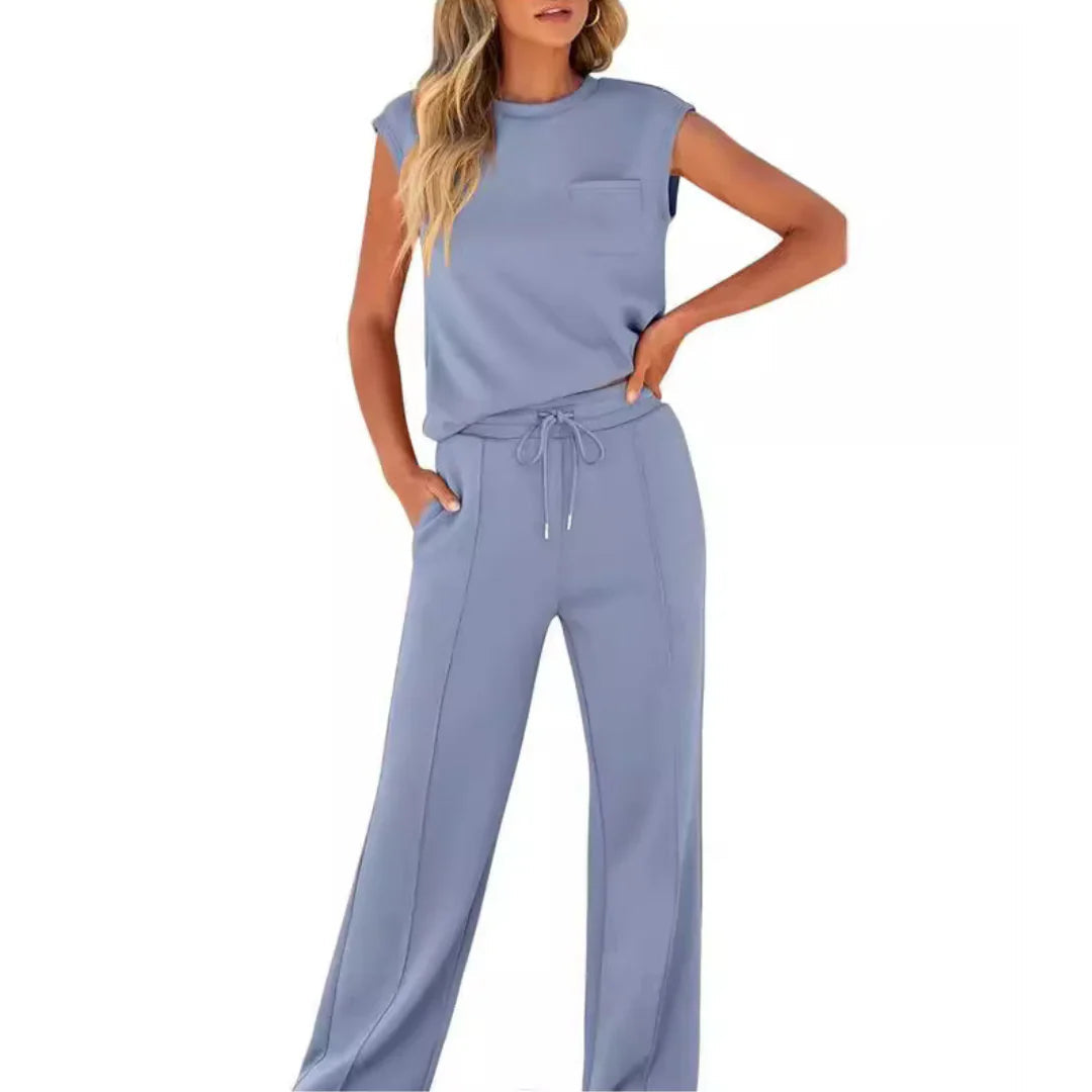 Dames Loungewear Set Mouwloos Top met Ronde Hals en Wijde Broek