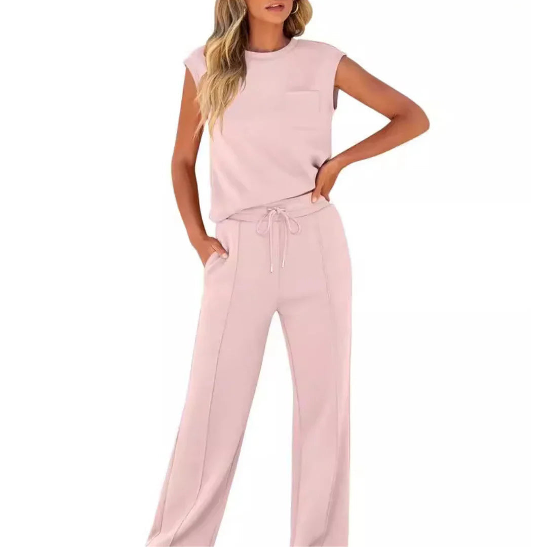 Dames Loungewear Set Mouwloos Top met Ronde Hals en Wijde Broek