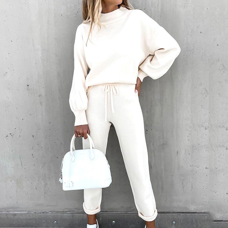 Dames Loungewear Set Tweedelig met Colkraag en High Waist Broek