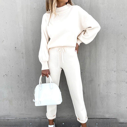 Dames Loungewear Set Tweedelig met Colkraag en High Waist Broek