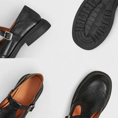 Dames Mary Jane Schoenen met Broguedetail en T-bandje met Gesp