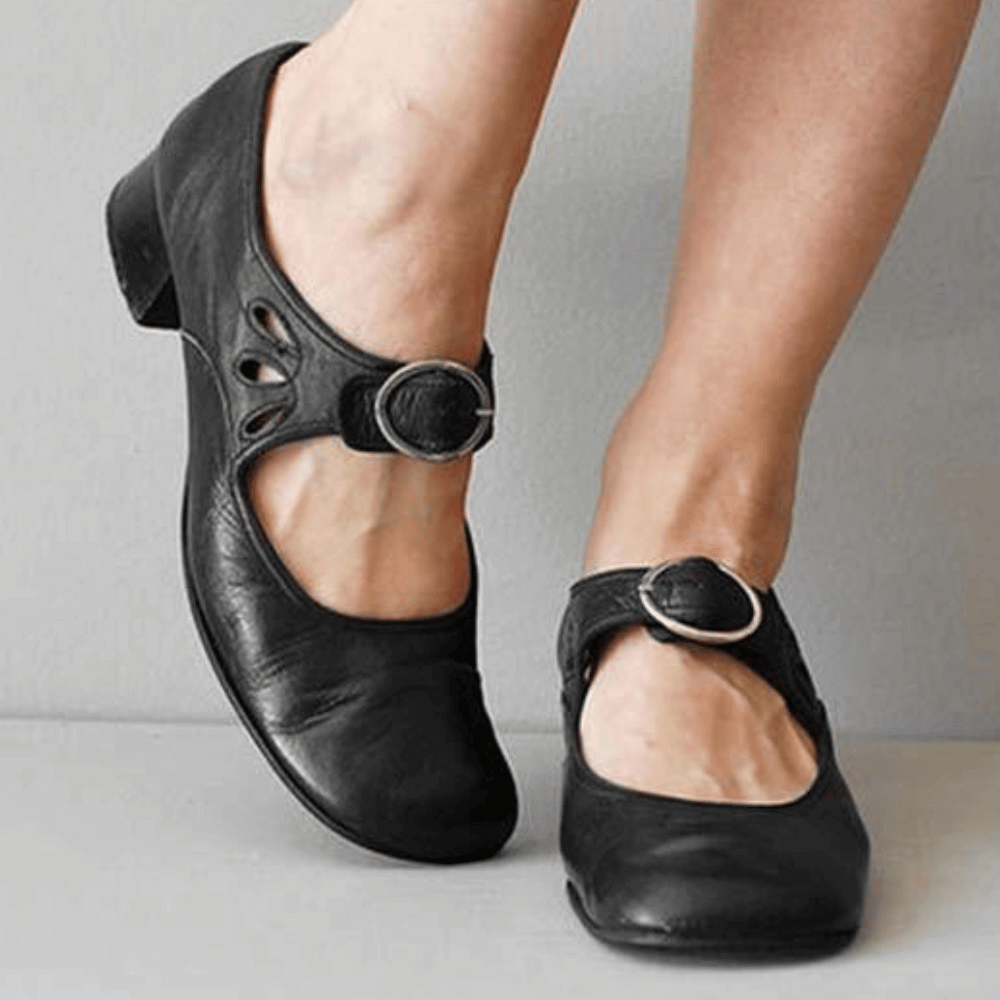 Dames Mary Jane Schoenen met Enkelbandje, Gesp en Blokhak Zwart