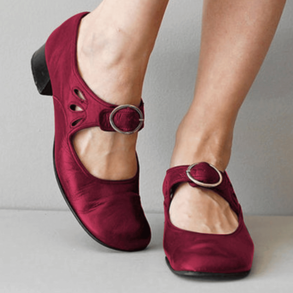 Dames Mary Jane Schoenen met Enkelbandje, Gesp en Blokhak Rood