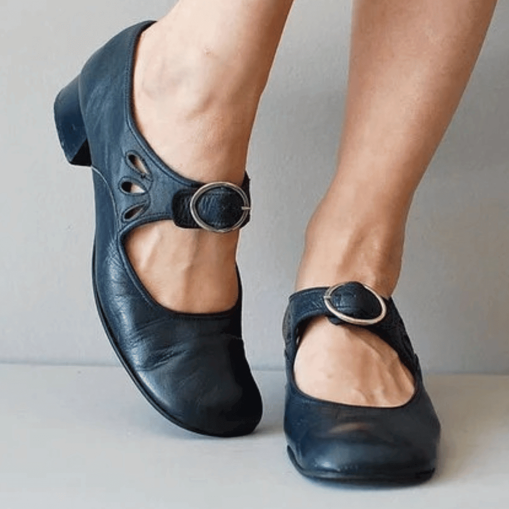 Dames Mary Jane Schoenen met Enkelbandje, Gesp en Blokhak Blauw