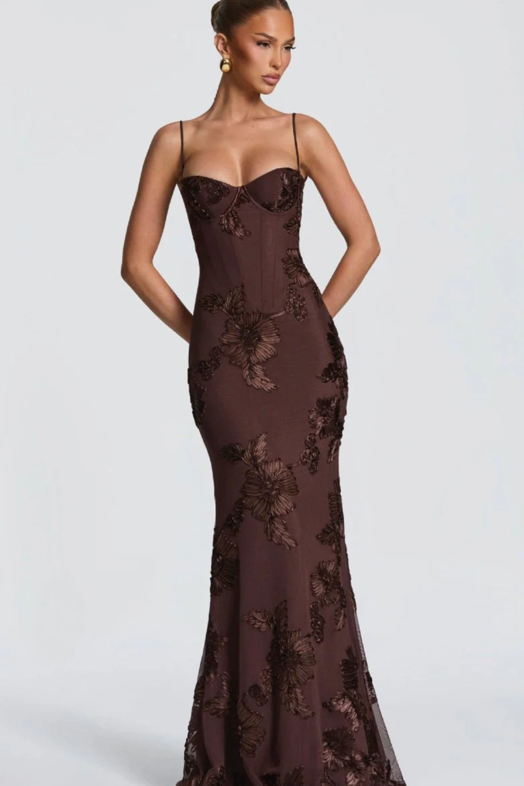 Dames Maxi Avondjurk met Corset, Bloemborduursel en Spaghettibandjes