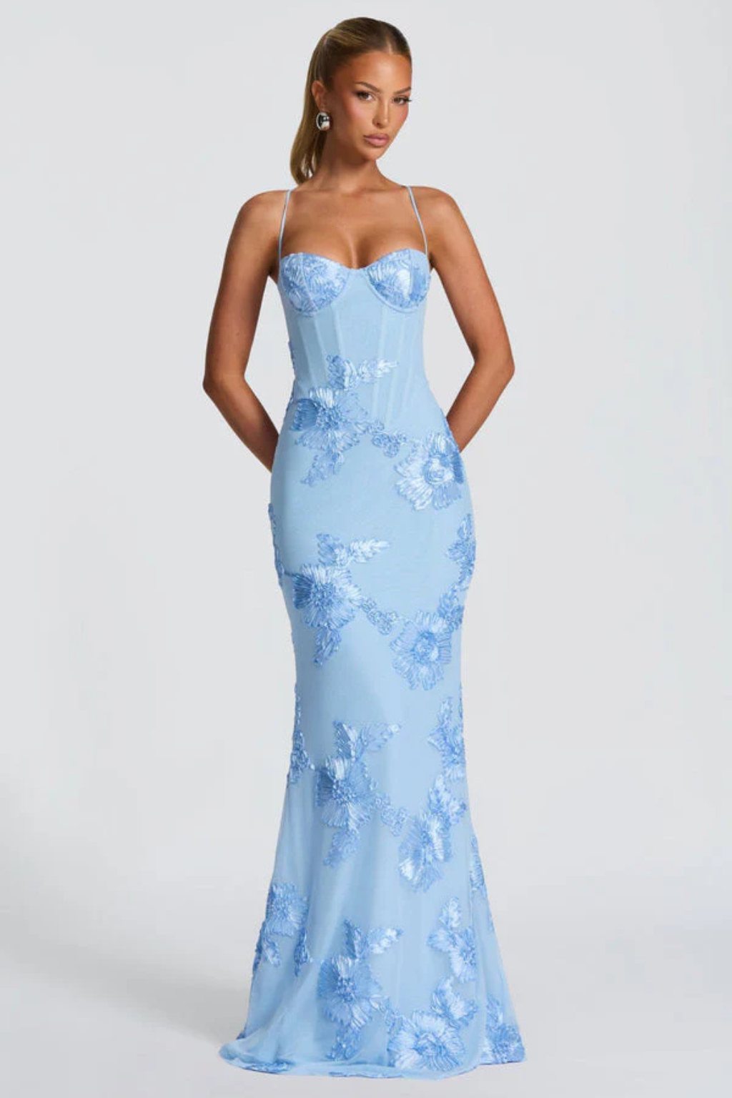 Dames Maxi Avondjurk met Corset, Bloemborduursel en Spaghettibandjes