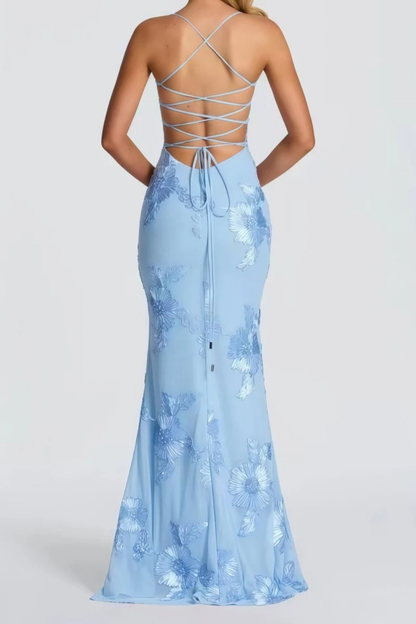 Dames Maxi Avondjurk met Corset, Bloemborduursel en Spaghettibandjes