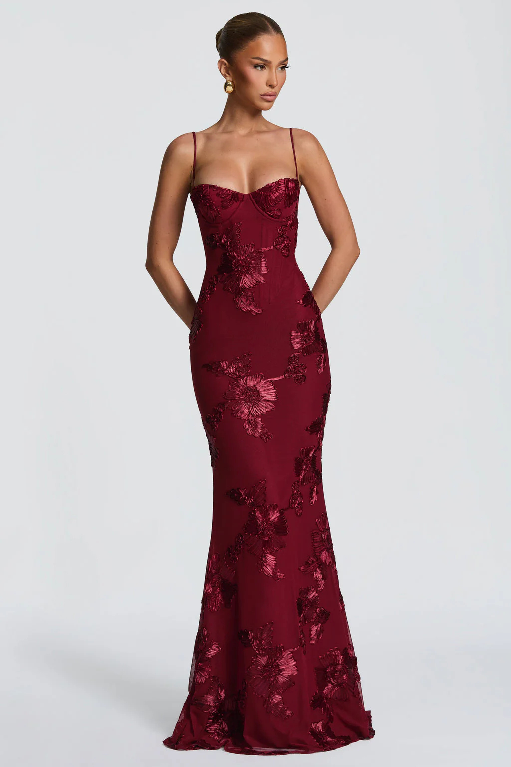 Dames Maxi Avondjurk met Corset, Bloemborduursel en Spaghettibandjes
