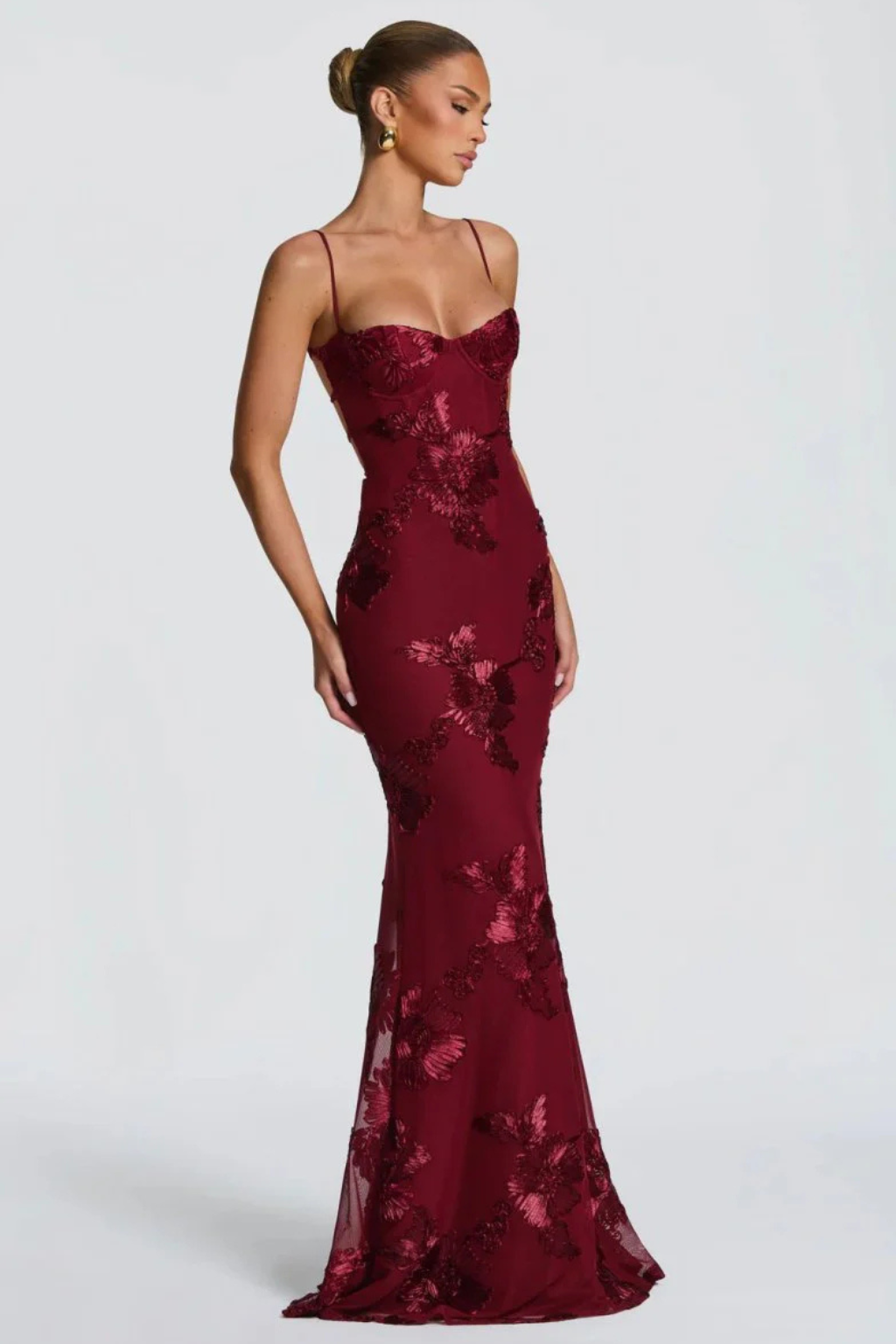 Dames Maxi Avondjurk met Corset, Bloemborduursel en Spaghettibandjes
