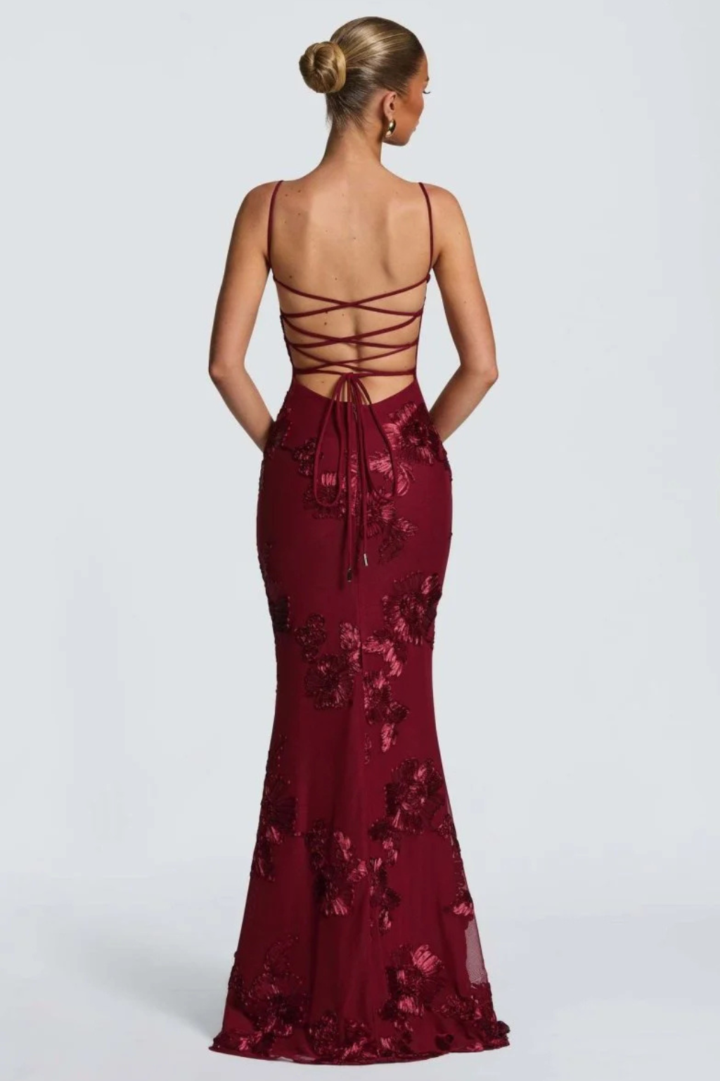 Dames Maxi Avondjurk met Corset, Bloemborduursel en Spaghettibandjes