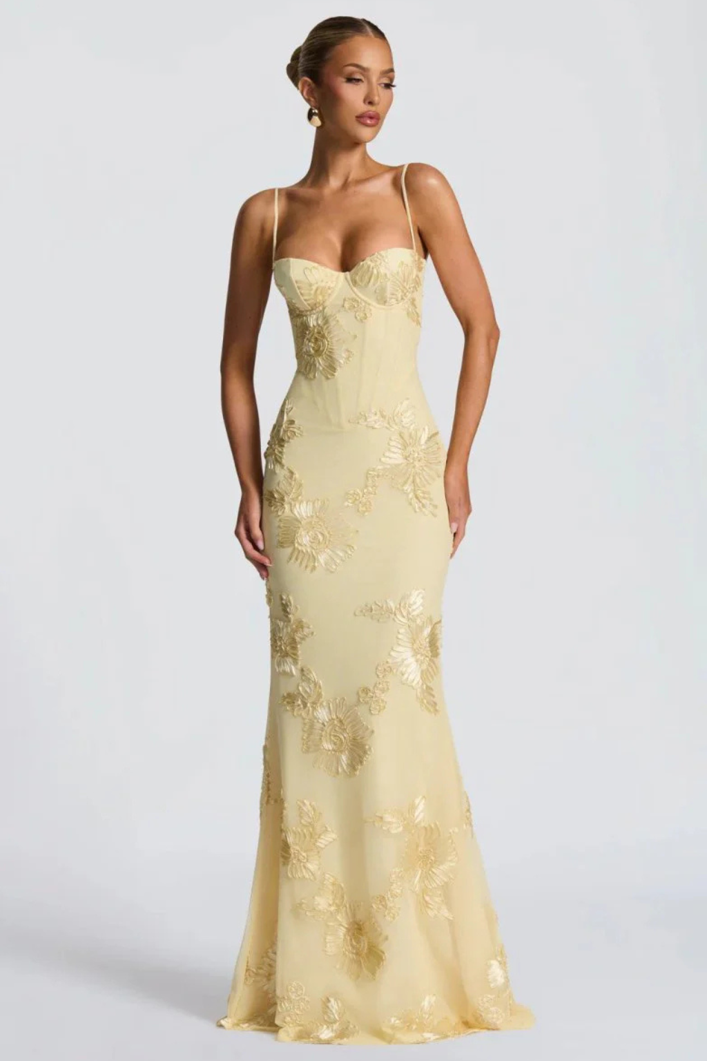 Dames Maxi Avondjurk met Corset, Bloemborduursel en Spaghettibandjes
