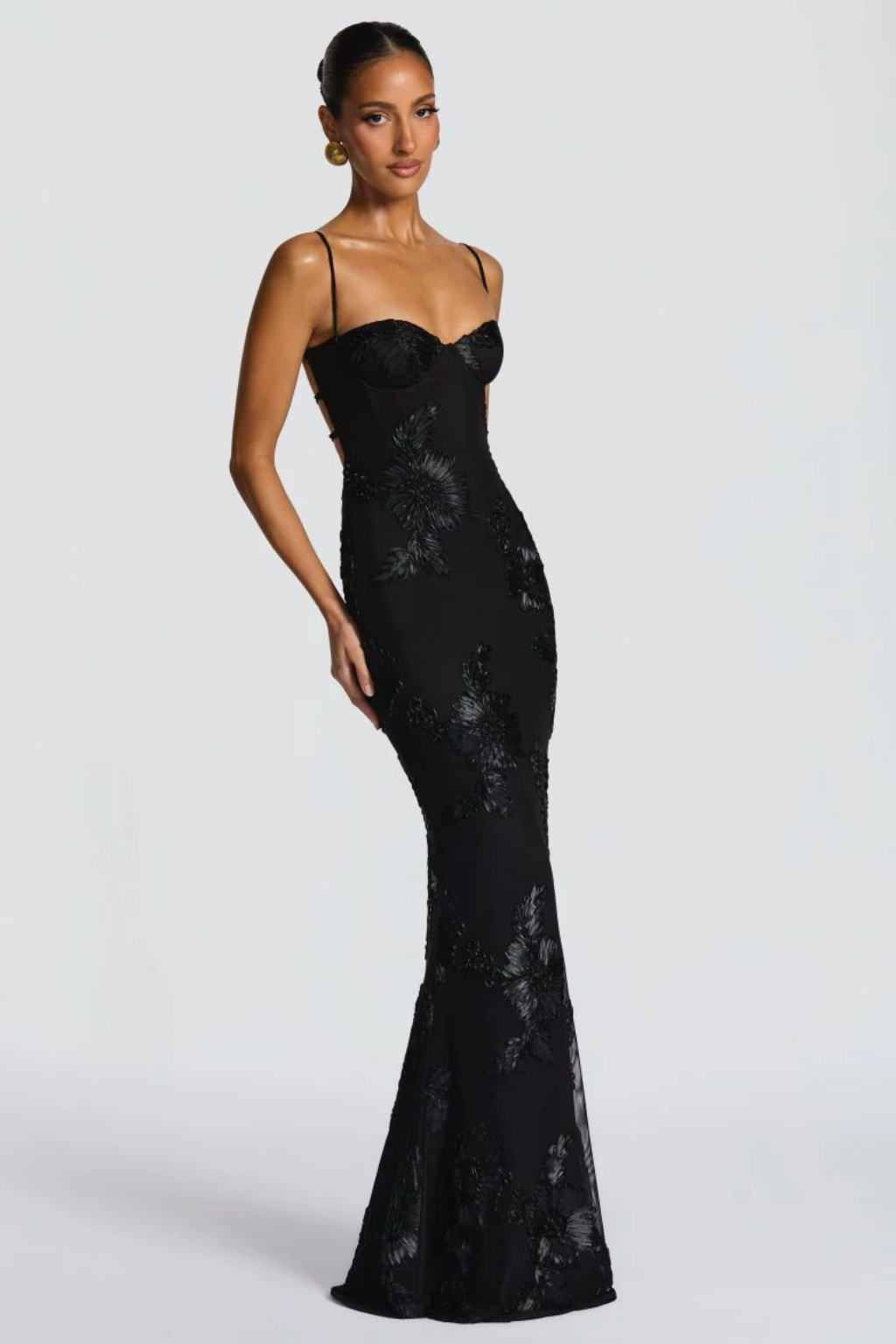Dames Maxi Avondjurk met Corset, Bloemborduursel en Spaghettibandjes
