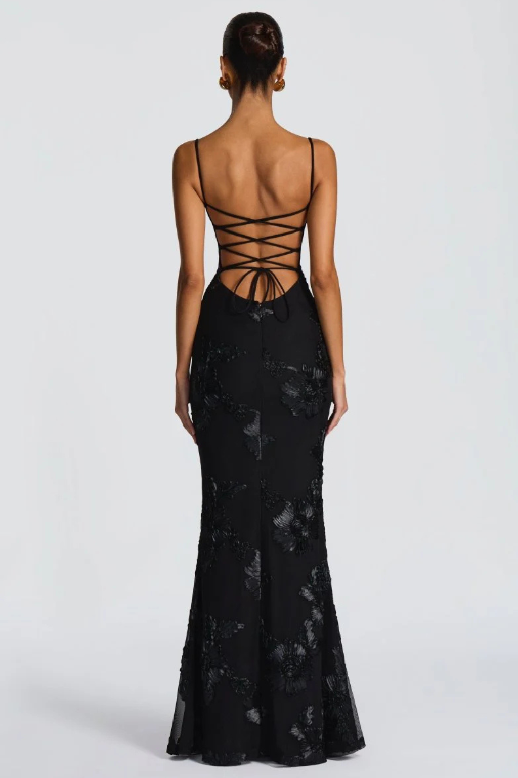 Dames Maxi Avondjurk met Corset, Bloemborduursel en Spaghettibandjes
