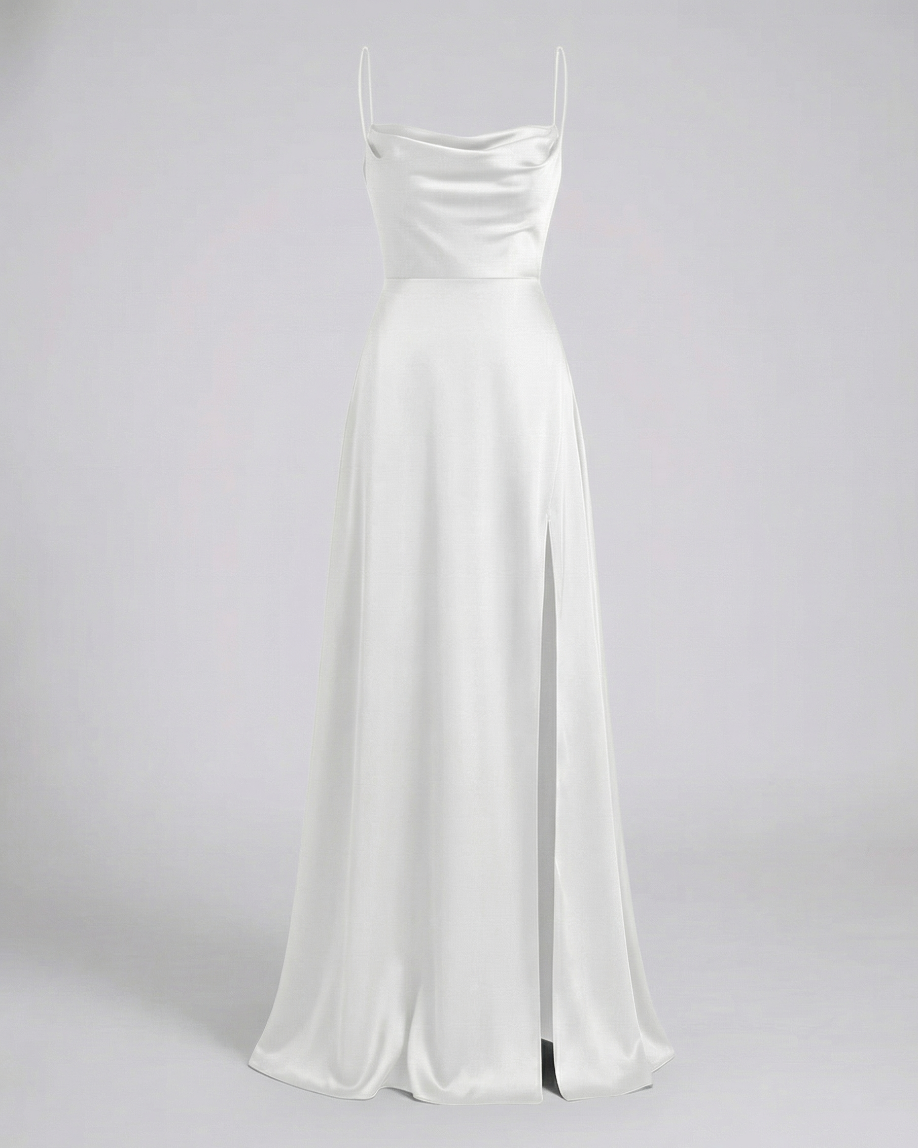 Dames Maxi Avondjurk met Waterval-hals, Spaghettibandjes en Beenslip Wit