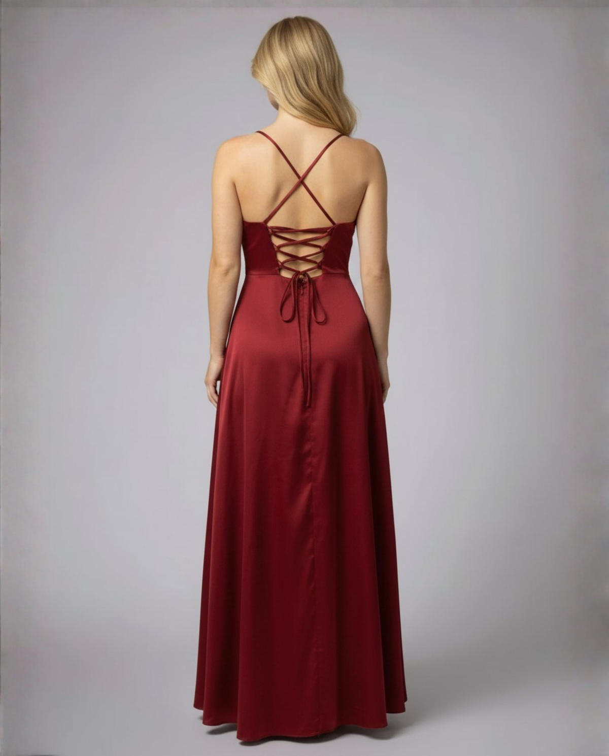 Dames Maxi Avondjurk met Waterval-hals, Spaghettibandjes en Beenslip