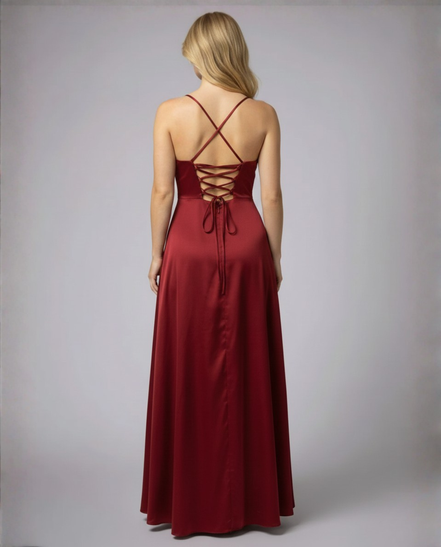 Dames Maxi Avondjurk met Waterval-hals, Spaghettibandjes en Beenslip