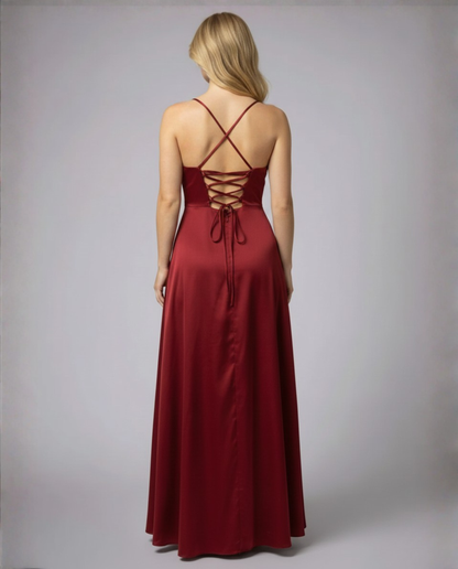 Dames Maxi Avondjurk met Waterval-hals, Spaghettibandjes en Beenslip