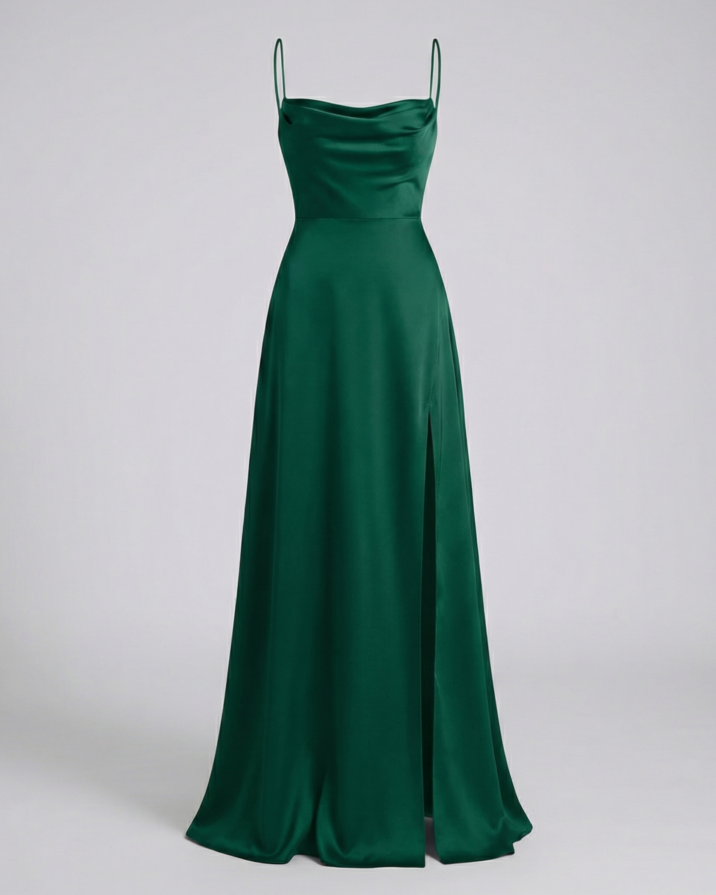 Dames Maxi Avondjurk met Waterval-hals, Spaghettibandjes en Beenslip Groen