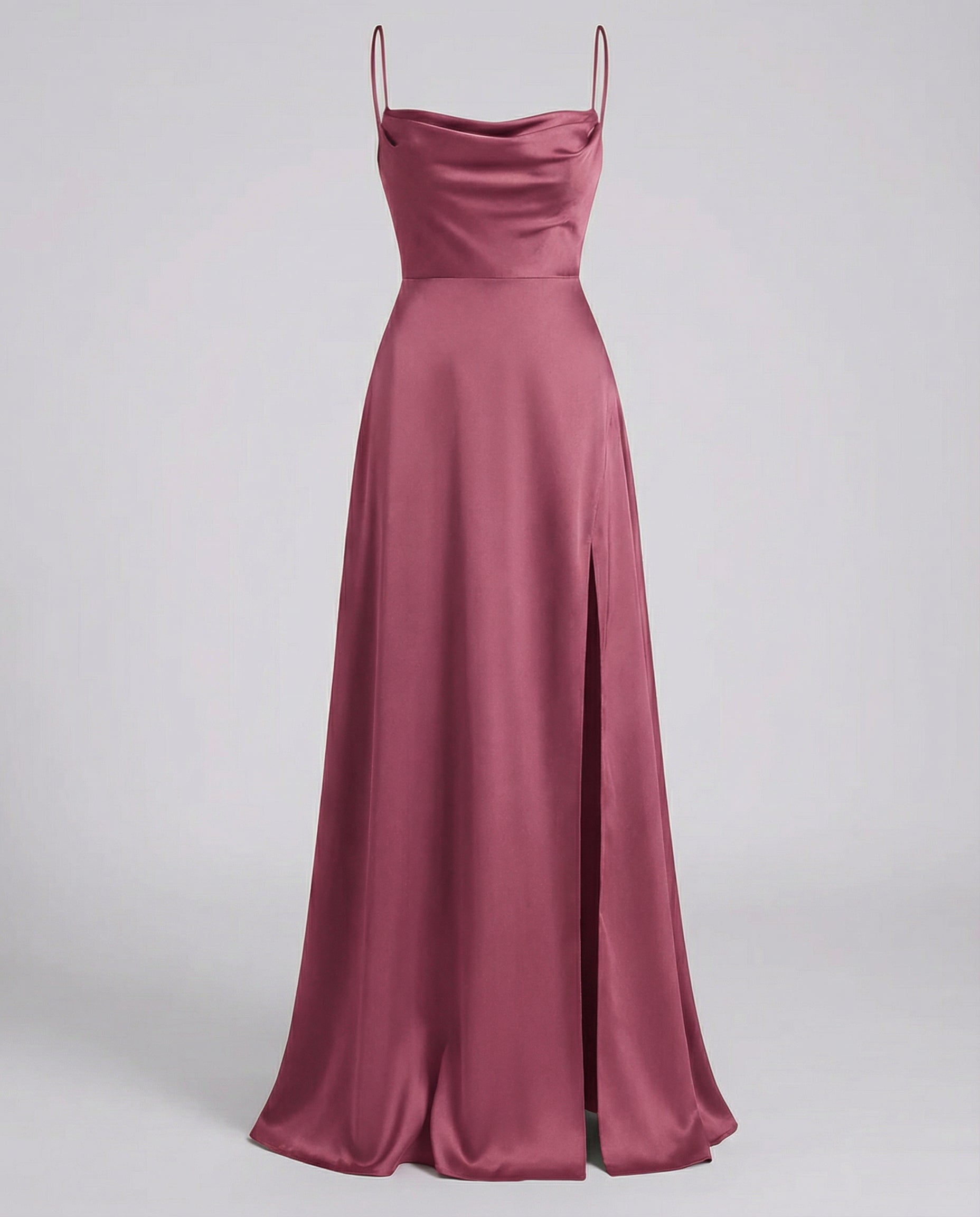 Dames Maxi Avondjurk met Waterval-hals, Spaghettibandjes en Beenslip Roze