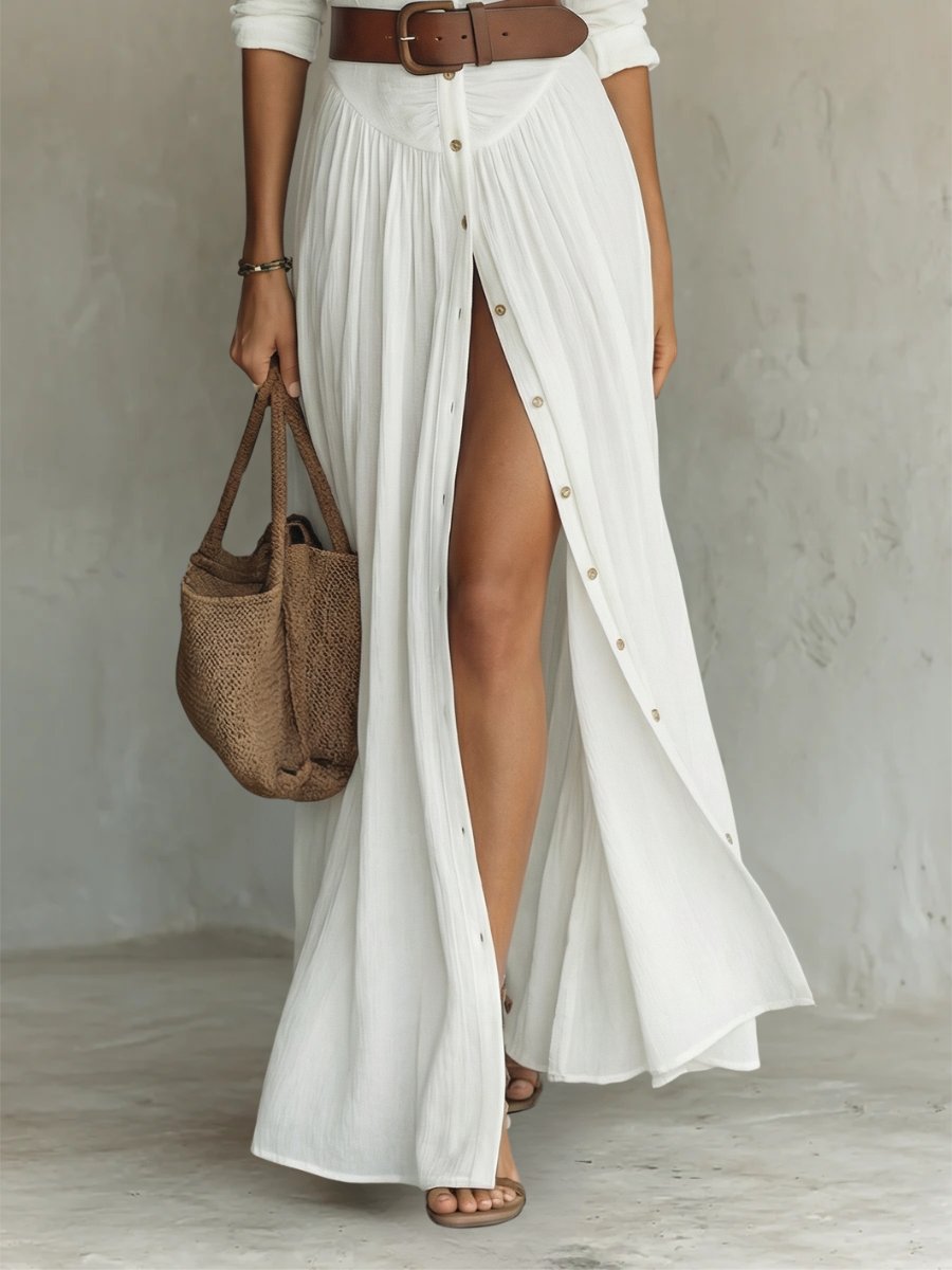 Dames Maxi Blousejurk met Kraag, Knoopsluiting en Ceintuur