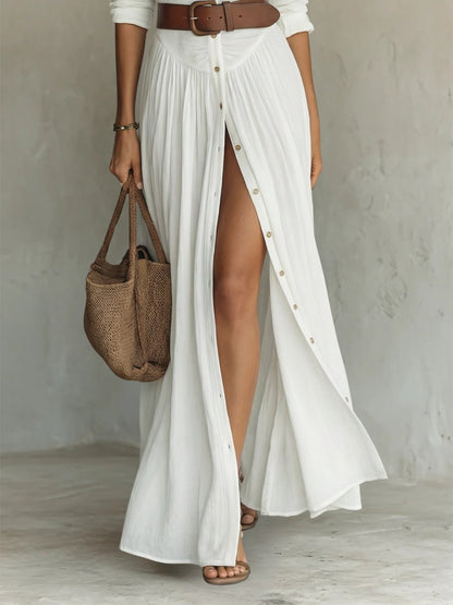 Dames Maxi Blousejurk met Kraag, Knoopsluiting en Ceintuur