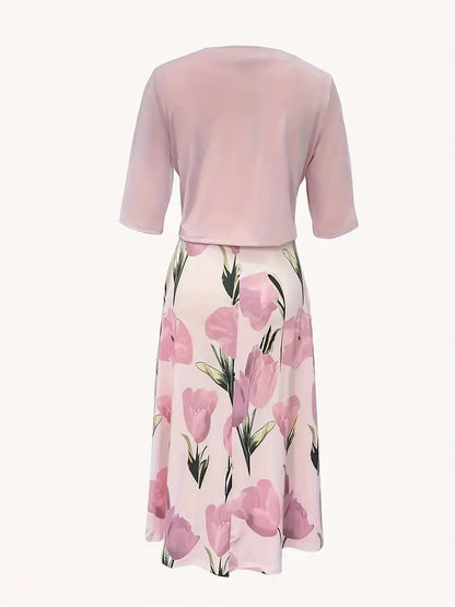 Dames Maxi Jurk met Bloemenprint en Bijpassende Open Jacket Driekwart Mouw