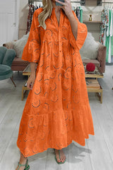 Dames Maxi Jurk met Broderie en V-hals en Driekwart Mouw