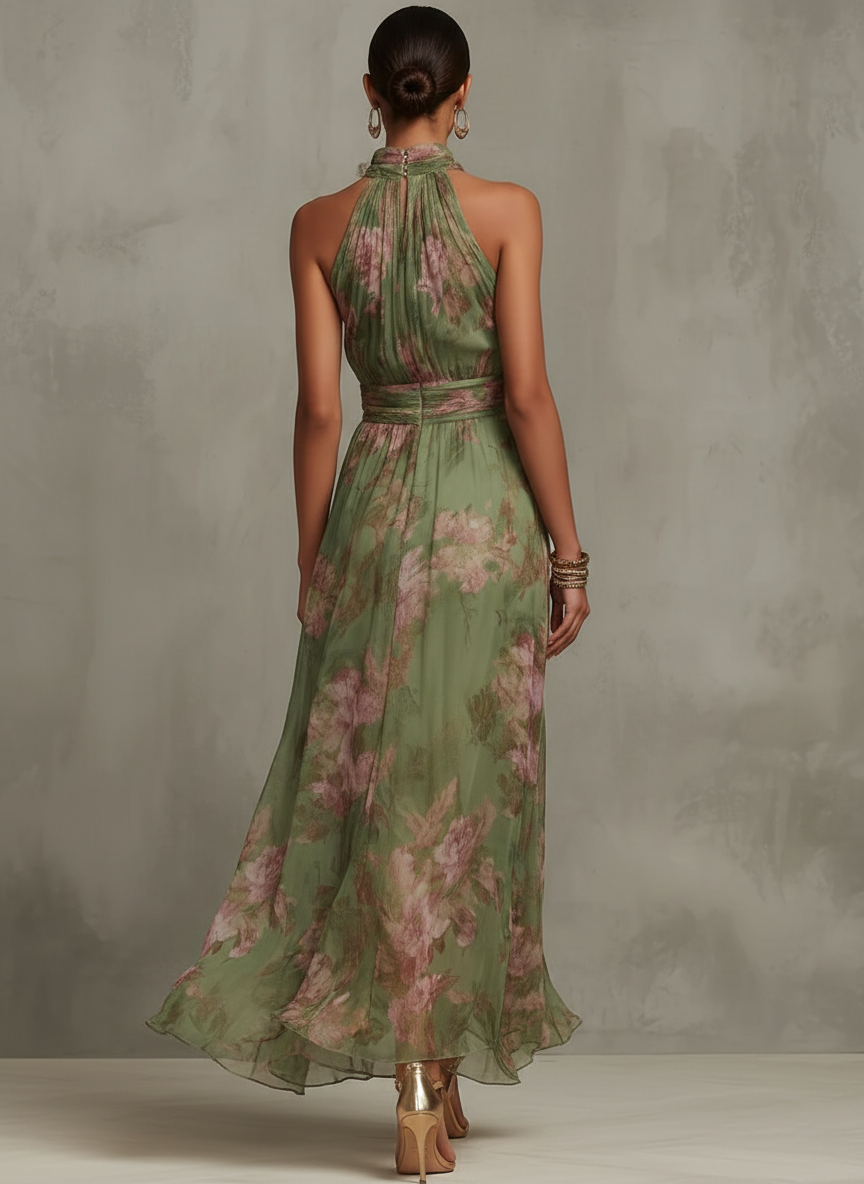 Dames Maxi Jurk met Halternek en Bloemenprint