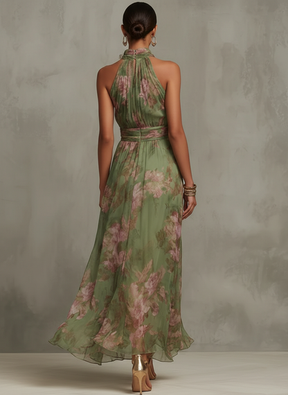 Dames Maxi Jurk met Halternek en Bloemenprint