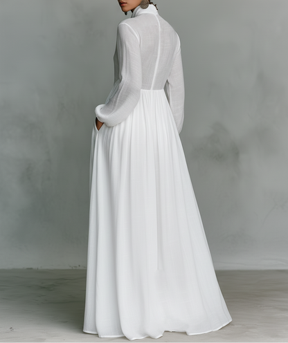 Dames Maxi Jurk met Knoopsluiting en Lange Mouwen