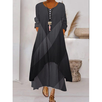 Dames Maxi Jurk met Lange Mouwen, V-hals en Abstracte Print Stijl 4