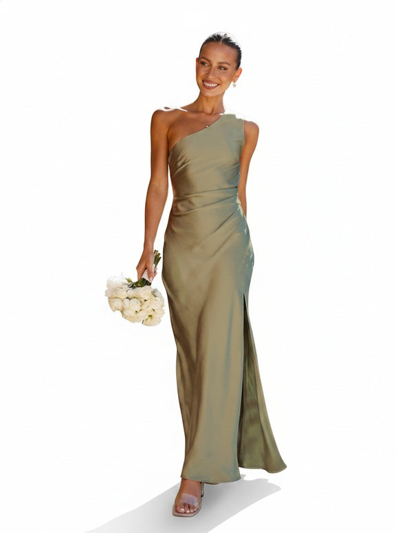 Dames Maxi Jurk met One-Shoulder en Hoge Split