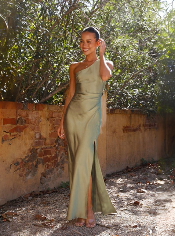 Dames Maxi Jurk met One-Shoulder en Hoge Split