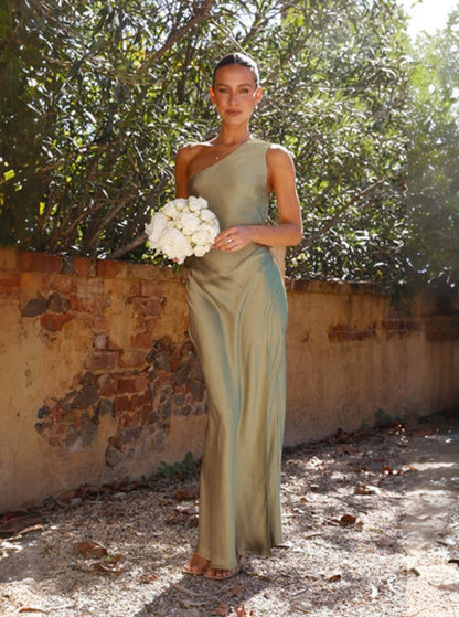 Dames Maxi Jurk met One-Shoulder en Hoge Split
