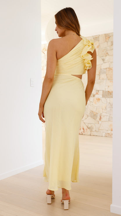Dames Maxi Jurk met One-Shoulder Rüsche en Zijdelingse Cut-out