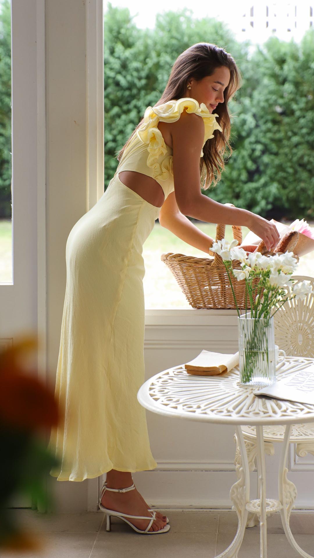 Dames Maxi Jurk met One-Shoulder Rüsche en Zijdelingse Cut-out