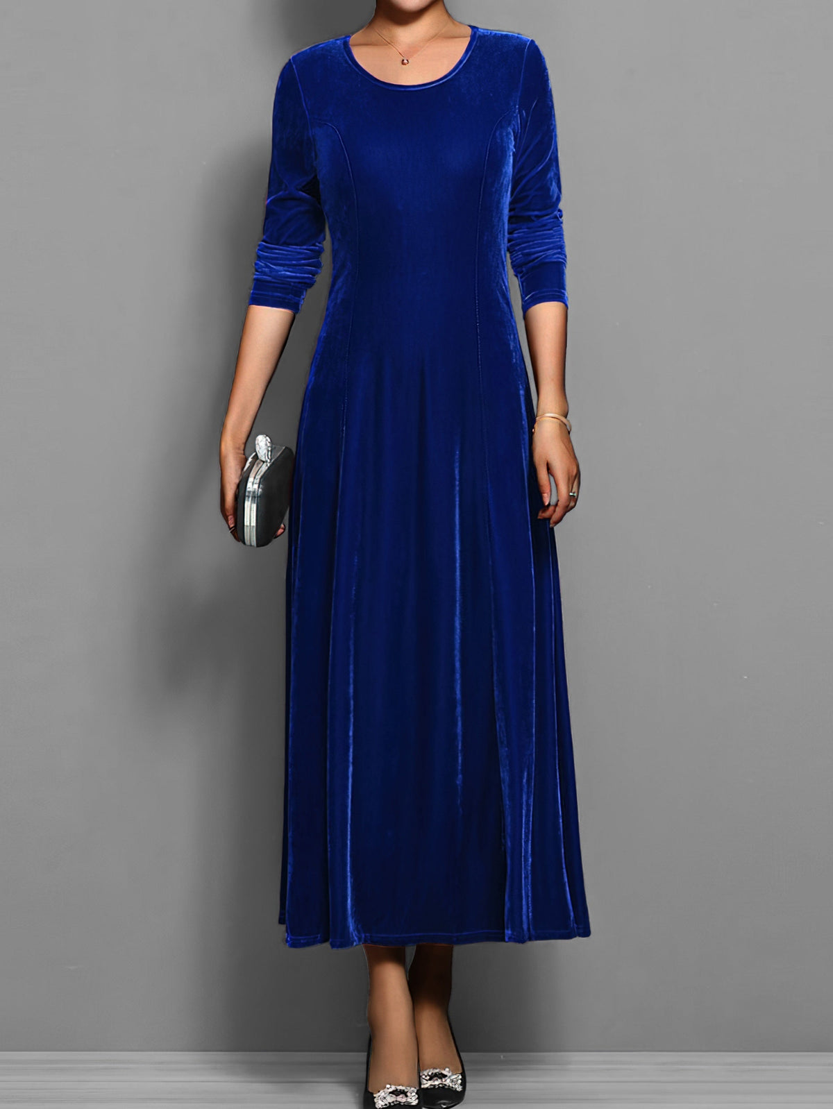 Dames Maxi-jurk met Ronde Hals en A-lijn Blauw