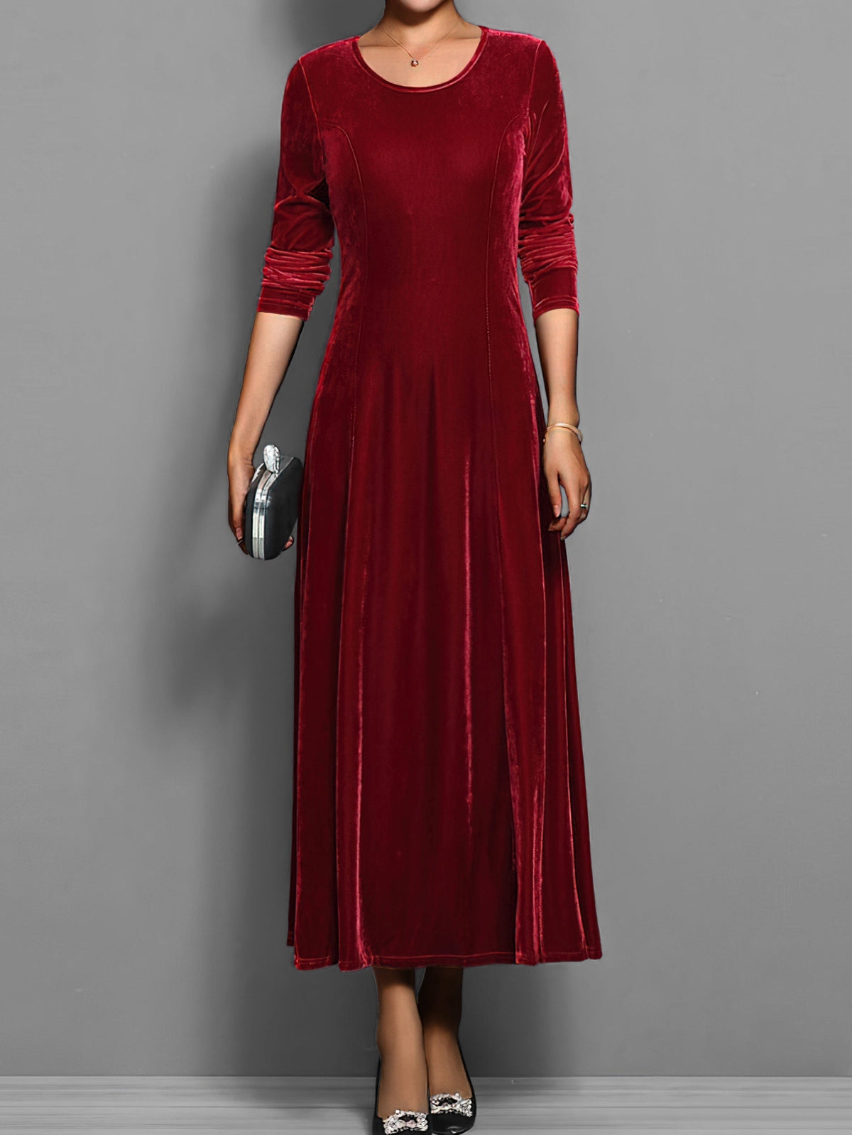 Dames Maxi-jurk met Ronde Hals en A-lijn Rood