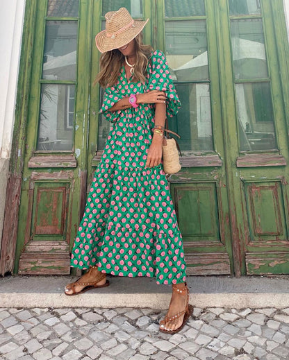 Dames Maxi Jurk met V-hals en Bloemenprint Oversized
